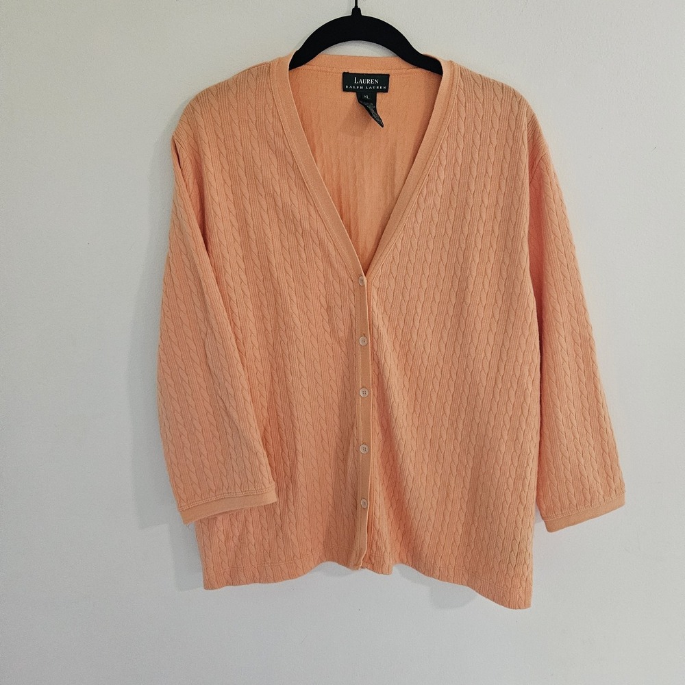 Lauren Ralph Lauren Cable-Knit Crewneck Cotton Logo Button Up Sweater XL